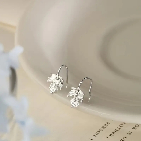 Silver Leaf Earrings - Picture 4 of 4